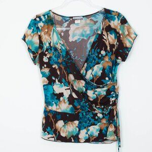 Vintage Stephen and Casey Womens Floral Faux Wrap Blouse Size M Fairy Boho
